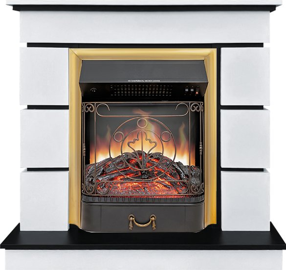 Каминокомплект Modern (Разборный) - Белый с черным с очагом Majestic FX Brass