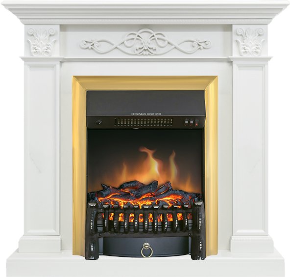 Каминокомплект Verona - Белый дуб с очагом Fobos FX Brass