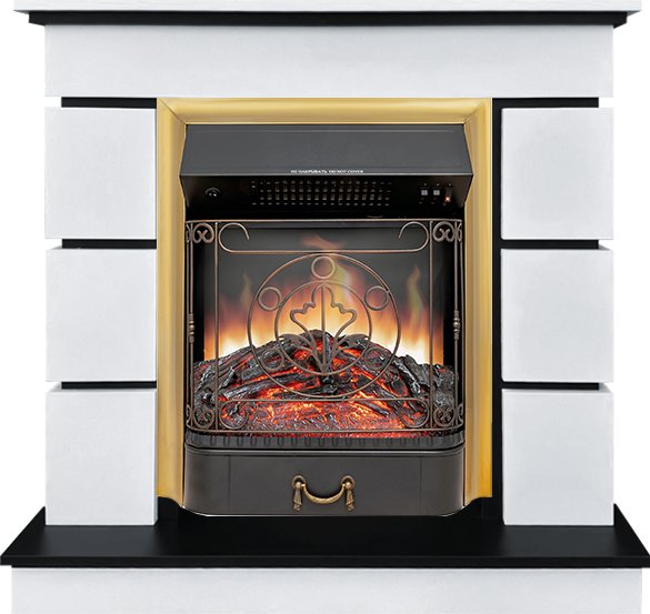 Каминокомплект Modern (Разборный) - Белый с черным с очагом Majestic FX Brass