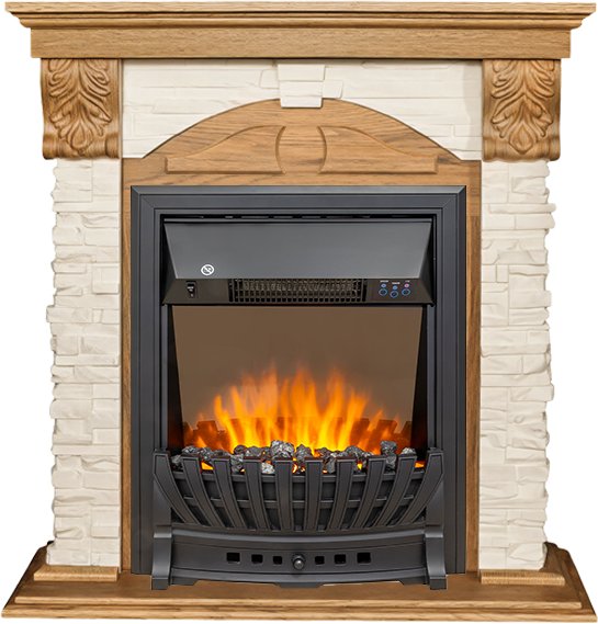 Каминокомплект Dublin (Разборный) - Дуб / Сланец бежевый с очагом Aspen Black