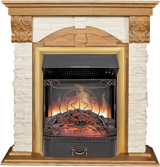 Каминокомплект Dublin (Разборный) - Дуб / Сланец бежевый с очагом Majestic FX Brass